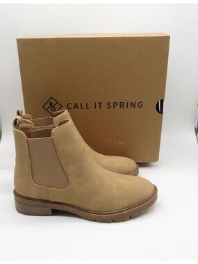 Call It Spring Needa Womens Tan Chelsea Boots Size 8 Elastic Side Panels NEW